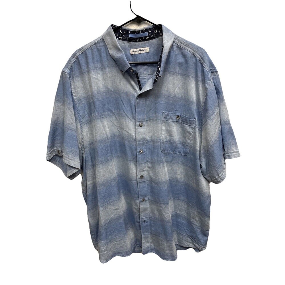 Tommy Bahama Cotton Camp Shirt Men 3XL Button Down Short Sleeve Blue Pocket